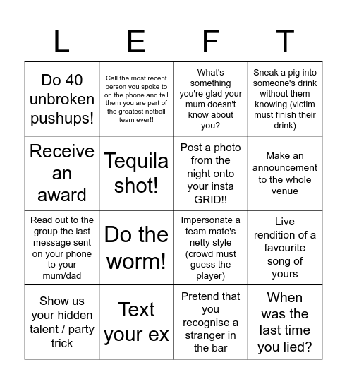 Lefty's Awards Night Bingo! Bingo Card