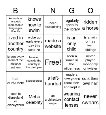 CHiMP Welcome Day Bingo Card