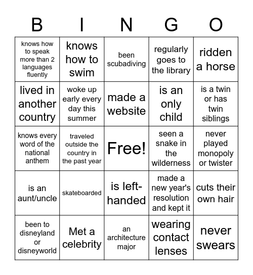 CHiMP Welcome Day Bingo Card