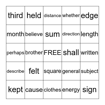 Group 3 sight words Bingo Card