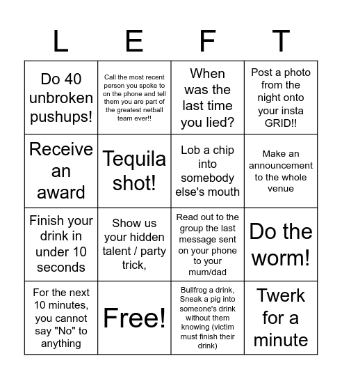 Lefty's Awards Night Bingo Card