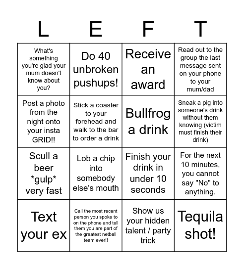 Lefty's Awards Night Bingo! Bingo Card