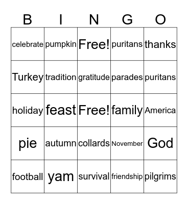 Thanksgiving Bingo Card