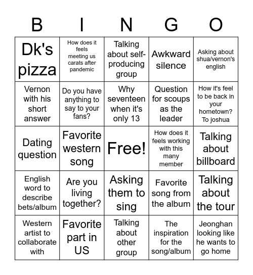 Svt in any western interview Bingo Card