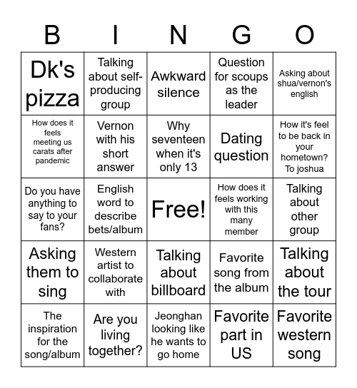 Svt in any western interview Bingo Card