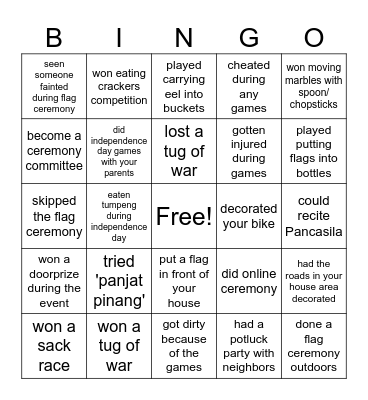 have you ever - Indonesian independence day edition Bingo Card
