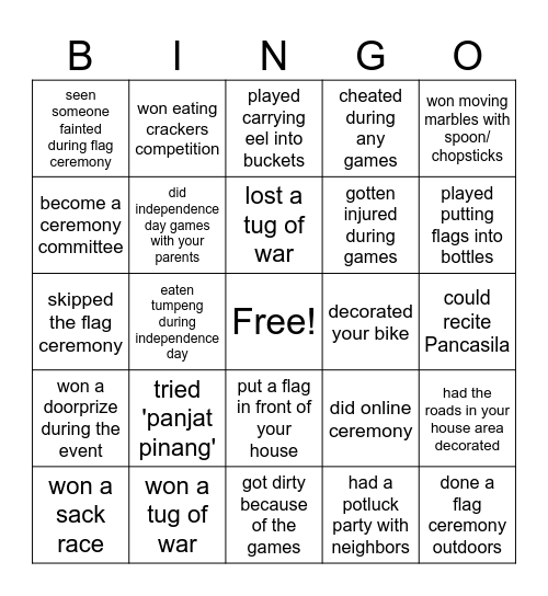 have you ever - Indonesian independence day edition Bingo Card