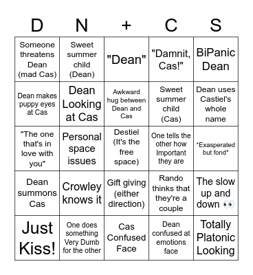 Destiel Bingo Card