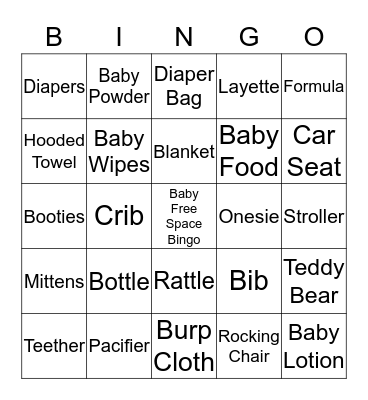 Jasmine's Baby Bingo  Bingo Card