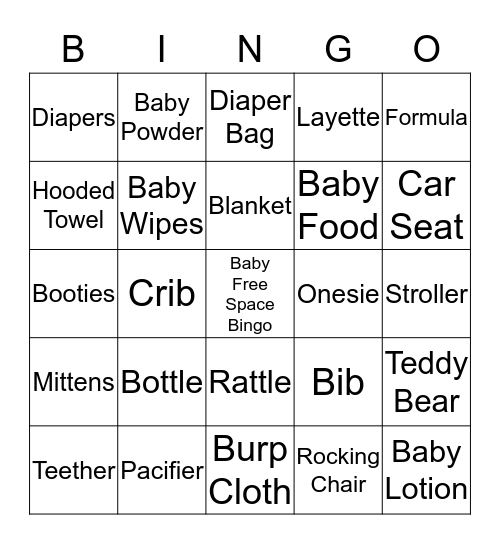 Jasmine's Baby Bingo  Bingo Card