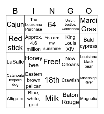 Louisiana Bingo Card