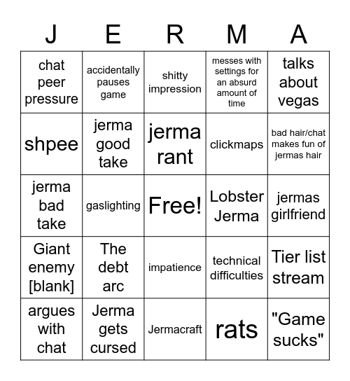Jerma Bingo Card