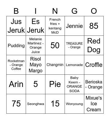 Jen's Bingo Card