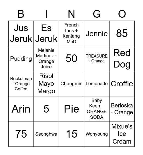 Jen's Bingo Card