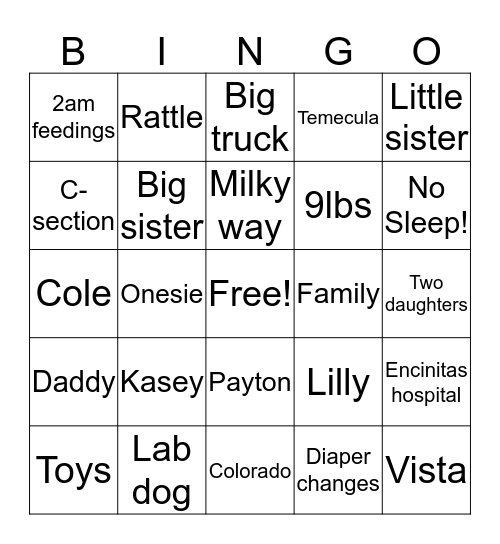 Coles Bingo Card