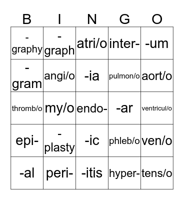 Cardiovascular System Bingo Card