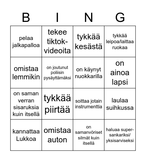 Tutustumisbingo Card