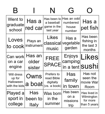 Get to Know You Bingo Card