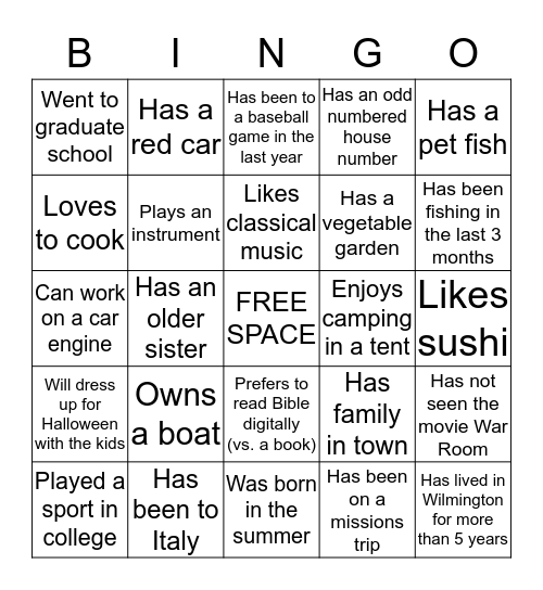 Get to Know You Bingo Card
