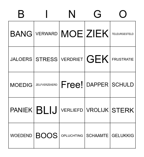 GEVOELENS Bingo Card