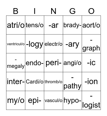 Cardiovascular System Bingo Card