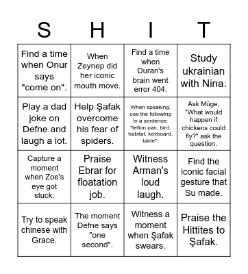 Last Day Bingo Card