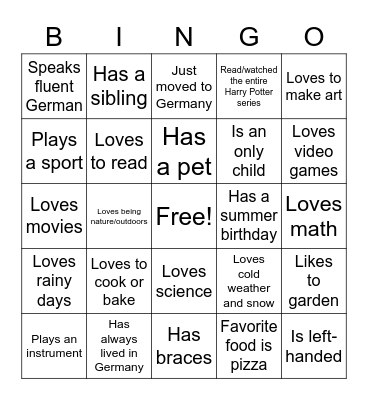 Classroom Community Bingo Card