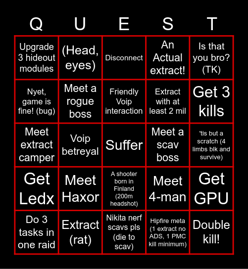 Card of Misfortune Bingo Card