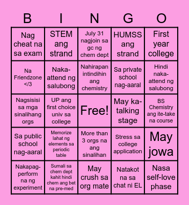 Chem-meet: Game Night! Bingo Card