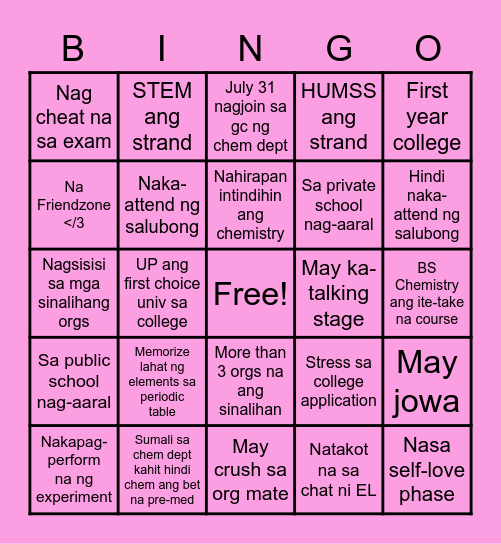 Chem-meet: Game Night! Bingo Card