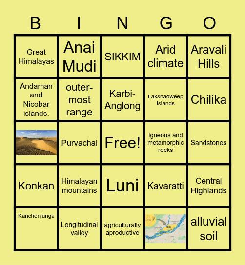 IX Geography-Physical features of India Bingo Card