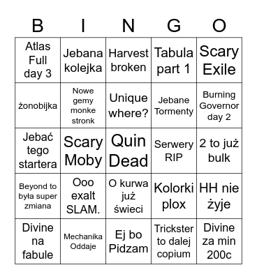 Kalandra Liga Bingo Card