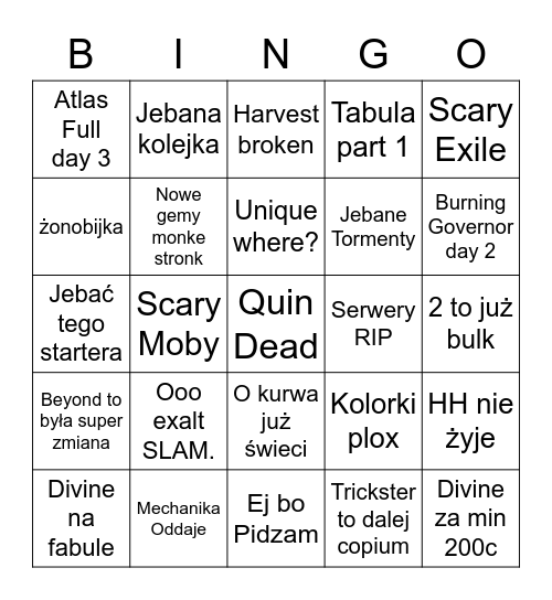 Kalandra Liga Bingo Card
