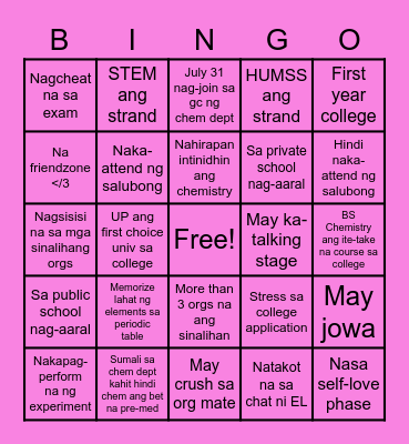 Chem-meet: Game Night! Bingo Card