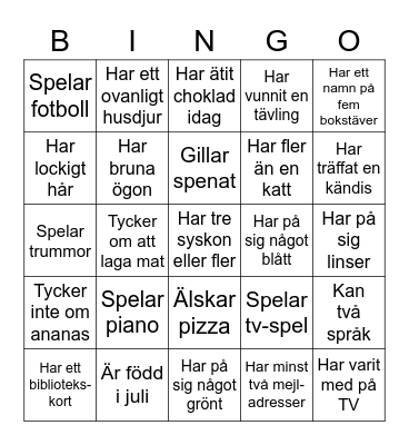 Lära känna-bingo Card