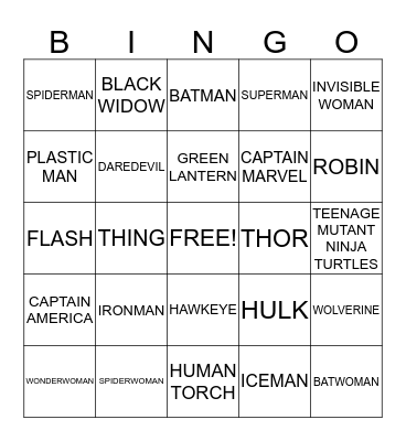 SUPERHERO BINGO Card