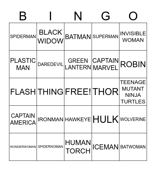 SUPERHERO BINGO Card