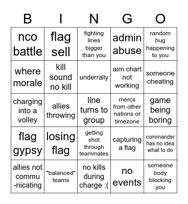 waterloo bingo Card