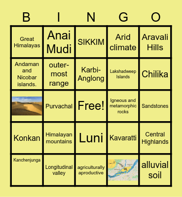 IX Geography-Physical features of India Bingo Card