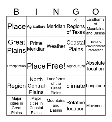 CBA#1 REVIEW Social Studies- Najera Bingo Card