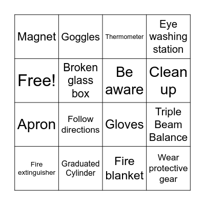 Lab Safety BINGO Card