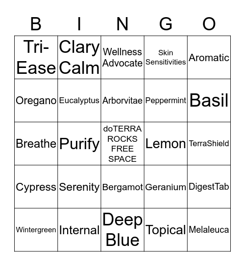 Essential Oil Bingo Card