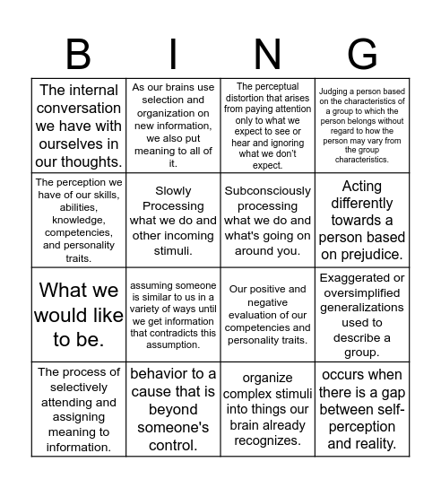 chapter 2: perception of self and others Bingo Card