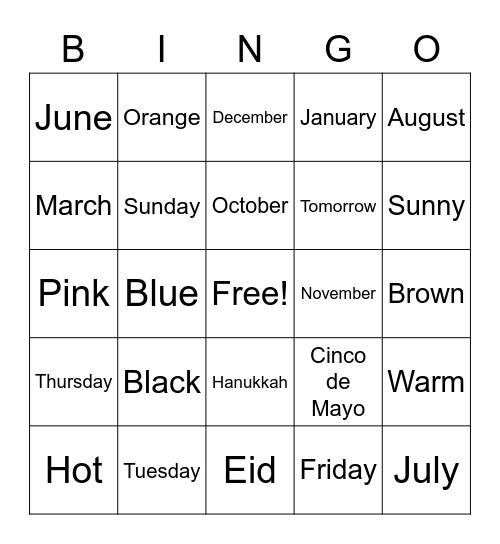 ELD- Morning Meeting (1) Bingo Card