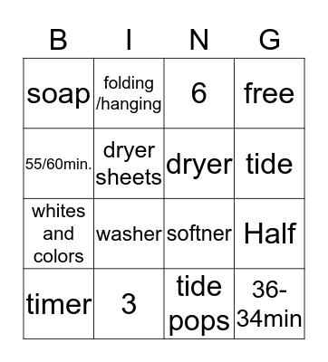 Laundry 101 Bingo Card