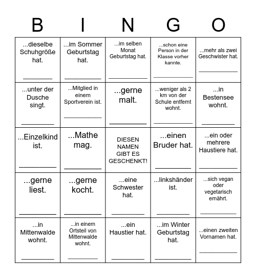 Finde eine Person, die... Bingo Card