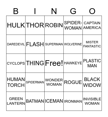 SUPERHERO BINGO Card