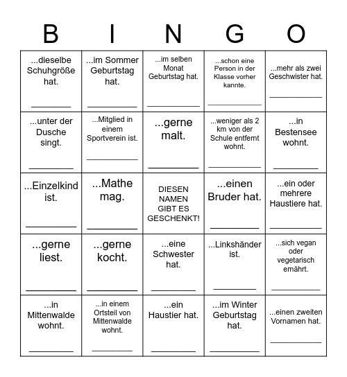 Finde eine Person, die... Bingo Card