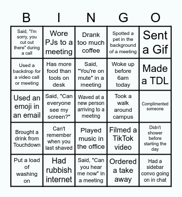 REE Team Bingo 1 Bingo Card