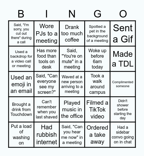 REE Team Bingo 1 Bingo Card